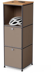 Tchibo - /Cn3 keskeny fém komód fa felső lappal és 2 lenyíló ajtóval, szürkésbarna