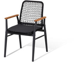 Tchibo - Étkezőszék teakfa kartámlával és textilhálóval - fekete