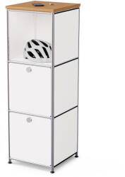 Tchibo - /Cn3 keskeny fém komód fa felső lappal és 2 lenyíló ajtóval - fehér