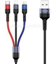 USAMS U26 adatkábel 3in1 (USB - lightning/Type-C/microUSB, 2A, gyorstöltő, 35cm) FEKETE (SJ410USB01) (SJ410USB01)