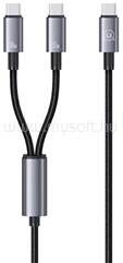 USAMS SUFENG adatkábel 2in1 (Type-C - 2 Type-C, 72W, PD gyorstöltő, 120cm, cipőfűző, LED kijelző) FEKETE (SJ740USB101) (SJ740USB101)