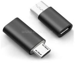 Gigapack Adapter (microUSB aljzat - Type-C, adatátvitel és töltés) FEKETE (GP-26894) (GP-26894)