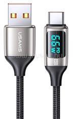 USAMS U78 adatkábel (USB - Type-C, 65W, PD gyorstöltő, 120cm, cipőfűző, LED kijelző) FEKETE/EZÜST (SJ544_F) (SJ544_F)