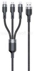 Awei CL-975 adatkábel 3in1 (USB - lightning/microUSB/Type-C, 100W, gyorstöltő, 120cm) FEKETE (AWEI_CL-975) (AWEI_CL-975)