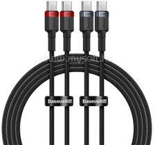 Baseus CAFULE adatkábel 2db (Type-C - Type-C, 100W, 5A, PD gyorstöltő, 200cm, cipőfűző) SÖTÉTSZÜRKE/PIROS (CB000074) (CB000074)