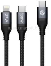 Nillkin DUALPOWER adatkábel 2in1 (Type-C - lightning/Type-C, 100W, PD gyorstöltő 3.0, 100cm, cipőfűző) FEKETE (GP-163461) (GP-163461)