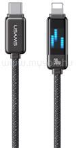 USAMS METEOR adatkábel (Type-C - lightning, 30W, PD gyorstöltő, 120cm, cipőfűző, LED kijelző) FEKETE (SJ743USB01) (SJ743USB01)