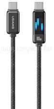 USAMS METEOR adatkábel (Type-C - Type-C, 100W, PD gyorstöltő, 120cm, cipőfűző, LED kijelző) FEKETE (SJ744USB01) (SJ744USB01) - mysoft