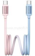 USAMS BICOLOR adatkábel (Type-C - Type-C, 60W, PD gyorstöltő, 120cm) KÉK/RÓZSASZÍN (SJ756USB03) (SJ756USB03)