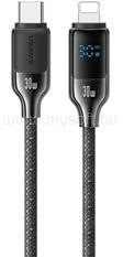 USAMS HX adatkábel (Type-C - lightning, 30W, PD gyorstöltő, 120cm, cipőfűző, LED kijelző) FEKETE (SJ741USB01) (SJ741USB01) - mysoft