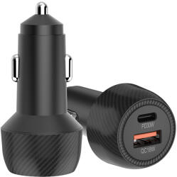 Techsuit Car Charger Techsuit CarbonVolt (C7) - Gyors töltés 48W, USB, Type-C, QC3.0 18W, PD30W - Fekete