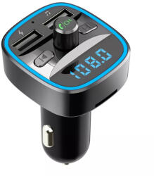 Techsuit FM Transmitter JamLink Techsuit (MFM2) - Dual USB, SD kártya, Kék hangulatvilágítás, Ultrakompakt dizájn, Bluetooth - Fekete