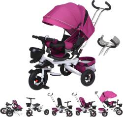  Teno® Gyermek háromkerekű kerékpár, baldachin UV védelemmel, állítható háttámla az alvási pozícióhoz, lábtartók, pedálok, kormány, összecsukható, tárolókosarak, rózsaszínű