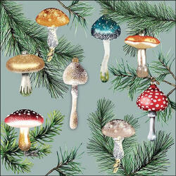 Ambiente Mushroom Ornaments Mint Papírszalvéta 33X33cm, 20db-os - fizz