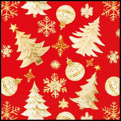 PAW golden Christmas Trees Red Papírszalvéta 33X33cm, 20db-os
