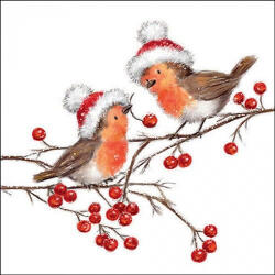 Ambiente Christmas Robins White Papírszalvéta 33X33cm, 20db-os