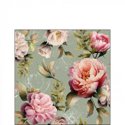 Ambiente Peonies Composition green Papírszalvéta 25X25cm, 20db-os