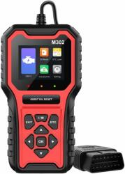 Techstar M302 autódiagnosztikai teszter, OBD II, olajcsere visszaállítása, élő adatok, O2 érzékelő teszt, QR-kód felhőalapú nyomtatás