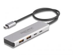 Delock USB 10 Gbps USB Type-C hub 2 x A-típusú USB csatlakozóval és 2 x USB Type-C csatlakozóval, valamint egy 35 cm hosszú csatlakozó kábellel - pcx