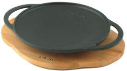 Lava Tigaie din fontă "wok" 20cm cu suport de lemn