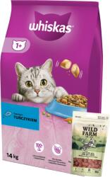 Whiskas WHISKAS Száraz macskaeledel 1+ tonhallal 14kg + WILD FARM báránycsillagok taurinnal 50g macskaeledel 50g