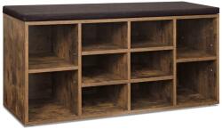 VASAGLE 10 Cipőtároló Pad, Párnával, Rusztikus Barna