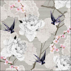 Ambiente Oriental Flowers grey Papírszalvéta 33X33cm, 20db-os - fizz