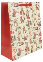 QX Pungă cadou model pisici cu căciulă de Moș Crăciun - 31 x 42 cm (370891)