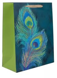 QX Pungă cadou cu model de pene de păun - 18 x 23 cm (370730)