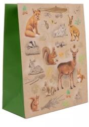 QX Pungă de cadou cu model de animale sălbatice - 18 x 23 cm (370637)
