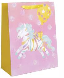 QX Pungă cadou cu sclipici și model ponei curcubeu - 18 x 23 cm (370092)