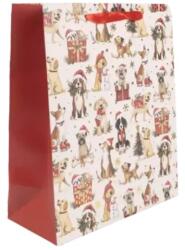 QX Pungă cadou cu model câini cu șapcă de Moș Crăciun - 26 x 32 cm (370886)