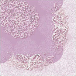 Ambiente Butterfly Lace Lilac Papírszalvéta 33X33cm, 20db-os
