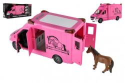 Teddies Állatszállító utánfutó műanyag 28 cm-es lóval, rugós, világítással és hanggal, rózsaszín (TD00800105)