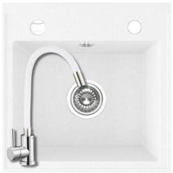 Laveo SRP_610T+SAP4-F090KW - LAVEO RINA 440X440 egymedencés gránit mosogató dugókiemelővel fehér + ZEGOR csaptelep fehér (SRP_610T+SAP4-F090KW)