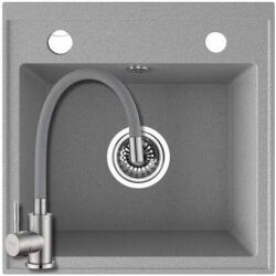 Laveo SRP_510T+SAP4-F090GY - LAVEO RINA 440X440 egymedencés gránit mosogató dugókiemelővel szürke + ZEGOR csaptelep szürke (SRP_510T+SAP4-F090GY)