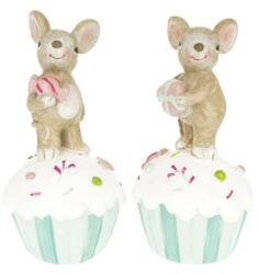  Dekoráció egér cukorkával muffinon 6, 5x6, 5x13cm menta, bézs 2 féle 1db, figura nem választható, pasztell karácsony (MS242947-5A(B))
