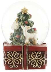  Hógömb dobozon, karácsonyfával, őzzel poly, üveg 6x4, 5cm színes (JH6787B)