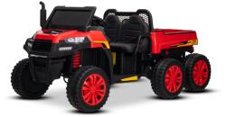 Beneo Tractor electric de fermă RIDER 6X6 24V cu tracțiune integrală 4X 200W, cu două locuri, roșu, baterie litiu, roți EVA, scaun dublu din imitație de piele, axe cu suspensii, telecomandă 2.4 GHz, player 