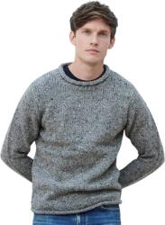 Aran Woollen Mills Férfi felhajtott szegélyű gyapjúpulóver, szürke ruházat méretei L