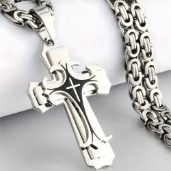 HARAHU SB-38774 Nyaklánc Kereszttel - Ezüst / Fekete / 70cm KP38774