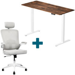 LVN System CSOMAGAJÁNLAT | LVN System Lite elektromos asztal + forgószék szett | Rusztikus barna-fehér 140x60cm elektromosan állítható magasságú íróasztal + fehér forgószék (LV1717-LV2116)