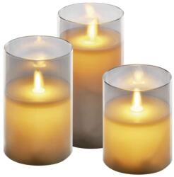EMOS LED viasz gyertya üvegben, időzítővel, elemes, 3db kör - meleg fehér (DCCW05)