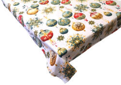  Karácsonyi pamut asztalterítő - abrosz fehér karácsonyi gömbdísz - 150x220 cm