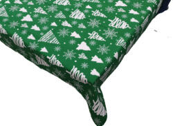  Zöld alapon fehér fenyőfa - hópehely mintás karácsonyi asztalterítő 75x75 cm 100% pamut