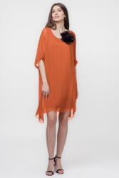 SHOPIKA Rochie midi, dreapta, din matase si vascoza, cu funda pe spate, caramizie Talie unica
