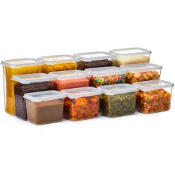 köken Set 12 recipiente depozitare alimente Koken, caserole etanse din plastic fara BPA, rezistente, compatibile cu congelator/microunda, 1.4/2.2/3.3 L, Transparente