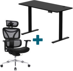 LVN System - Set LVN System Control+ elektromos asztal + Control Pro forgószék szett | Fekete 120x60cm elektromosan állítható magasságú íróasztal + Fekete forgószék
