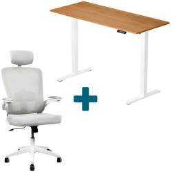 LVN System - Set LVN System Lite elektromos asztal + forgószék szett | Aranytölgy-fehér 140x60cm elektromosan állítható magasságú íróasztal + fehér forgószék