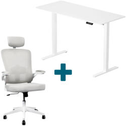 LVN System - Set LVN System Lite elektromos asztal + forgószék szett | Fehér 140x60cm elektromosan állítható magasságú íróasztal + fehér forgószék